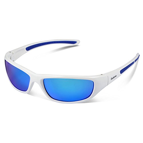 Duduma Gafas de Sol Deportivas Polarizadas Para Hombre Perfectas Para Esquiar Golf Correr Ciclismo TR8116 Súper Liviana Para Hombre y Para Mujer (marco blanco con lente azul)
