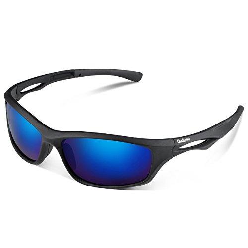 Duduma Gafas de Sol Deportivas Polarizadas Para Hombre Perfectas Para Esquiar Golf Correr Ciclismo TR90 Súper Liviana Para Hombre y Para Mujer (marco mate negro con lente azul)