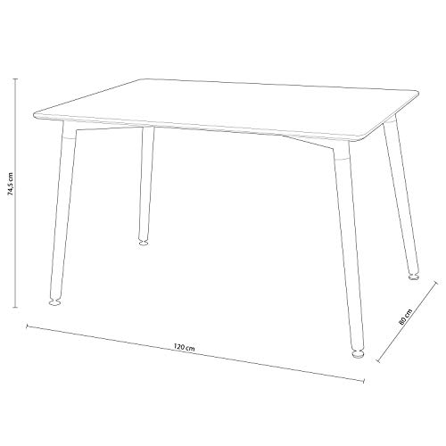 duehome - Mesa de Comedor, Mesa Rectangular Fija, Mesa de Salon, Cocina o Comedor, Estructura en madera, Acabado Blanco, Modelo Suecia, Medidas: 120 cm (Largo) x 80 cm (Ancho) x 74,5 cm (Alto)