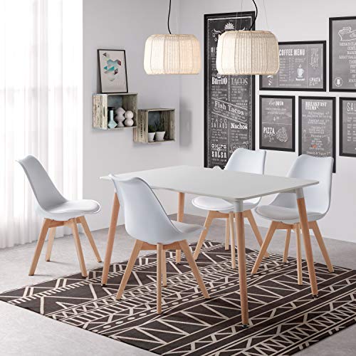 duehome - Mesa de Comedor, Mesa Rectangular Fija, Mesa de Salon, Cocina o Comedor, Estructura en madera, Acabado Blanco, Modelo Suecia, Medidas: 120 cm (Largo) x 80 cm (Ancho) x 74,5 cm (Alto)