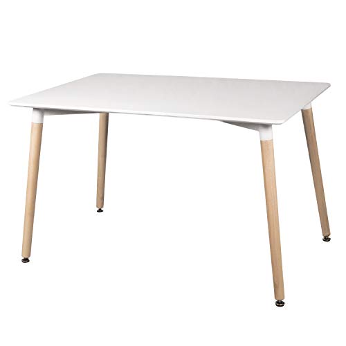 duehome - Mesa de Comedor, Mesa Rectangular Fija, Mesa de Salon, Cocina o Comedor, Estructura en madera, Acabado Blanco, Modelo Suecia, Medidas: 120 cm (Largo) x 80 cm (Ancho) x 74,5 cm (Alto)