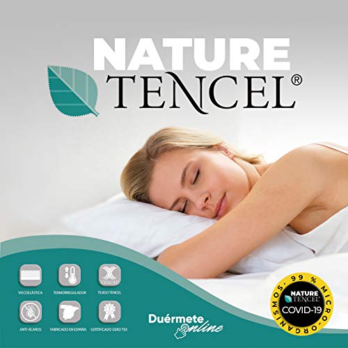 Duérmete Online Almohada Viscoelástica Nature Tencel | Máximo Confort y Excelente Adaptabilidad | Funda Lavable Termorreguladora, Anti-ácaros e Hipoalergénica, 70x40 cm