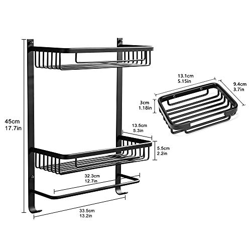 DUFU Estante de Baño de Aluminio Antioxidante Organizador Estante de Ducha de 2 Niveles sin Perforación con Ganchos Toallero y Jabonera Montado en Pared Estantería para Baño con Autoadhesivos