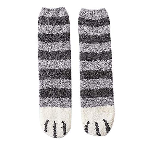 Dulce gato huellas Klaue Fuzzy calcetines para mujeres niñas calientes, mullidos, calcetines Coral Fleece Furry Indoor Floor Slipper Calcetines, color gris
