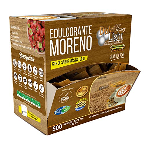 DULCI LIGHT DULCE Y FAVORABLE MIEL DE CAĂA MORENO EDULCORANTE GRANULADO NATURAL de azĂșcar de caña integral con el sabor del azĂșcar Moreno integral o panela 500+100 TOTAL 600 Sobres DULCI LIGHT DULCE Y FAVORABLE MIEL DE CAĂA MORENO EDULCORANTE GRANULADO NATURAL de azĂșcar de caña integral con el sabor del azĂșcar Moreno integral o panela 500+100 TOTAL 600 Sobres
