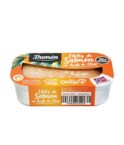 Dumón - 11 Unidades de 120 gr de Filetes de Salmon Noruego en Aceite de Oliva, Exclusivo Formato Transparente con Abre Fácil, Conserva de Pescado en Lata. Salmon Noruego Alto en Proteínas y Omega 3. Dumón - 11 Unidades de 120 gr de Filetes de Salmon Noruego en Aceite de Oliva, Exclusivo Formato Transparente con Abre Fácil, Conserva de Pescado en Lata. Salmon Noruego Alto en Proteínas y Omega 3.