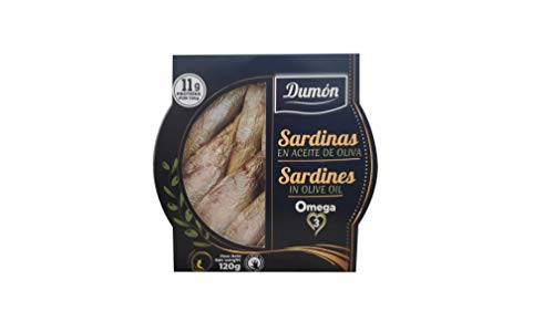 Dumon - 14 Unidades de 120 gr de Conserva de Sardina en Aceite de Oliva, Exclusivo Formato Transparente con Abre Fácil, Conserva de Pescado en Lata Alto Contenido en Proteínas y Omega 3