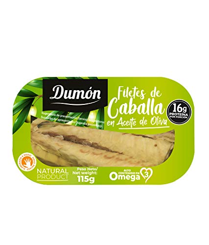 Dumón - 16 unidades de 115 gr de Filetes de Caballa en Aceite de Oliva, Exclusivo Formato Transparente, Abre Fácil, Conservas de Pescado en lata Alto en Proteínas y Omega 3 Dumón - 16 unidades de 115 gr de Filetes de Caballa en Aceite de Oliva, Exclusivo Formato Transparente, Abre Fácil, Conservas de Pescado en lata Alto en Proteínas y Omega 3