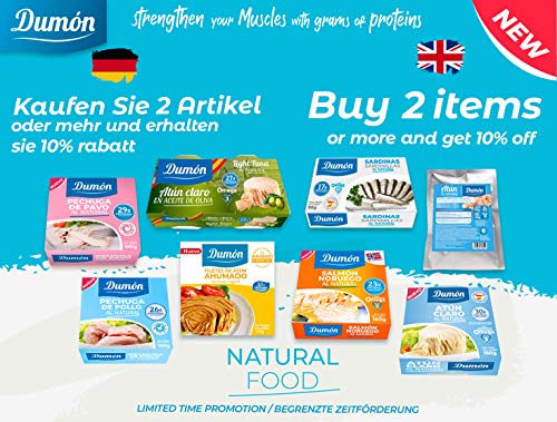 Dumón - 25 unidades de 90 gramos de Conservas de Sardinas al Natural. Conserva de Pescado Alta en Proteínas, Sardinillas premium. Pescado en Lata en su propio jugo. Dumón - 25 unidades de 90 gramos de Conservas de Sardinas al Natural. Conserva de Pescado Alta en Proteínas, Sardinillas premium. Pescado en Lata en su propio jugo.