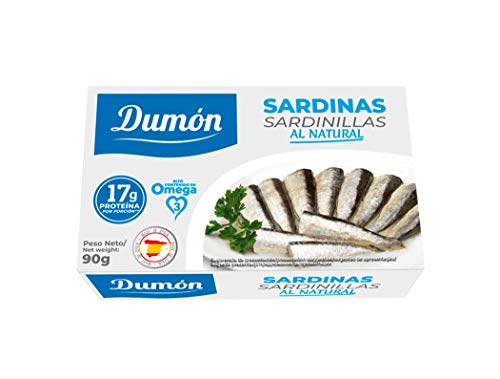Dumón - 25 unidades de 90 gramos de Conservas de Sardinas al Natural. Conserva de Pescado Alta en Proteínas, Sardinillas premium. Pescado en Lata en su propio jugo. Dumón - 25 unidades de 90 gramos de Conservas de Sardinas al Natural. Conserva de Pescado Alta en Proteínas, Sardinillas premium. Pescado en Lata en su propio jugo.