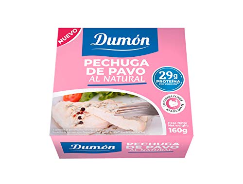 DUMON - NUEVO - 18 Unidades de 160 gr de Conservas de Pechugas de Pavo en su Propio Jugo o Agua. Alimento Enlatado Alto en Proteínas 29 gr cada porción de Pavo Natural. Abre Fácil.