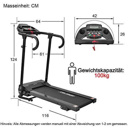 DuraB Cinta de Correr Motorizada Plegable Eléctrica para Correr, Trotar, Caminar, Máquina para Uso Doméstico, 12 Programas Previos, 98% Ensamblados - 1-10 km/h - 500 W - Inclinación Manual 3 Niveles