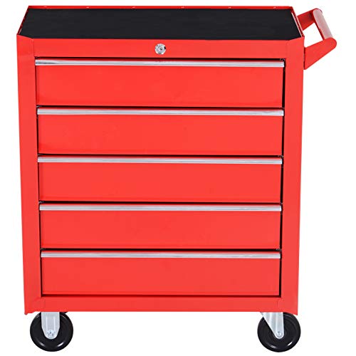 DURHAND Caja Taller Carro de Herramientas con Ruedas Cerradura tipo Mueble de Almacenamiento para Taller Garaje y Hogar Chapa de Acero 69x33x75cm Rojo