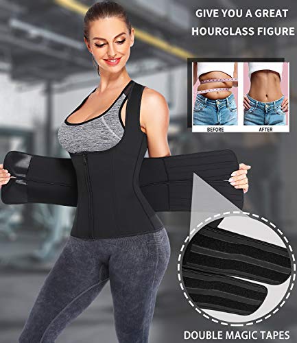 DUROFIT Chaleco Deportivo Fajas Reductoras Adelgazantes Mujer Sauna Neopreno Camiseta Neopreno de Sudoración Compresion con Cinturones Dobles Negro XL DUROFIT Chaleco Deportivo Fajas Reductoras Adelgazantes Mujer Sauna Neopreno Camiseta Neopreno de Sudoración Compresion con Cinturones Dobles Negro XL