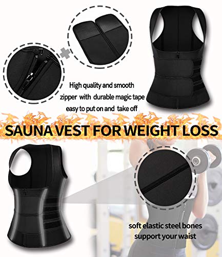 DUROFIT Chaleco Deportivo Fajas Reductoras Adelgazantes Mujer Sauna Neopreno Camiseta Neopreno de Sudoración Compresion con Cinturones Dobles Negro XL