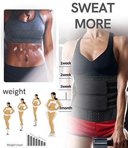 DUROFIT Fajas Reductoras de Cintura Entrenador de Cintura Waist Trainer Corset Adelgazante de Cintura Mujer Pérdida de Peso para Deporte Fitness con Gancho (XS, Negro)