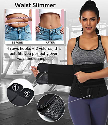 DUROFIT Fajas Reductoras de Cintura Entrenador de Cintura Waist Trainer Corset Adelgazante de Cintura Mujer Pérdida de Peso para Deporte Fitness con Gancho (XS, Negro)