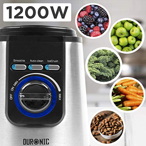 Duronic Bl1200T Batidora de Vaso 1200W con Jarra de 1,8L y Cuchillas Inoxidables ”“ Función Smoothie, Limpieza o Pulse y Picar Hielo Para Batidos, Zumos, Gazpacho y Bebidas Caseras