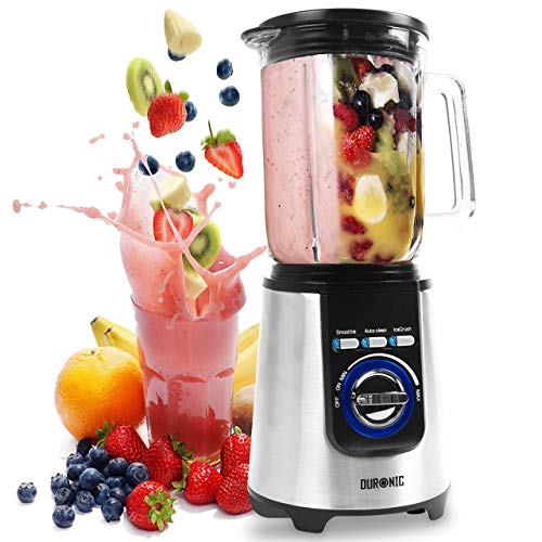 Duronic Bl1200T Batidora de Vaso 1200W con Jarra de 1,8L y Cuchillas Inoxidables ”“ Función Smoothie, Limpieza o Pulse y Picar Hielo Para Batidos, Zumos, Gazpacho y Bebidas Caseras