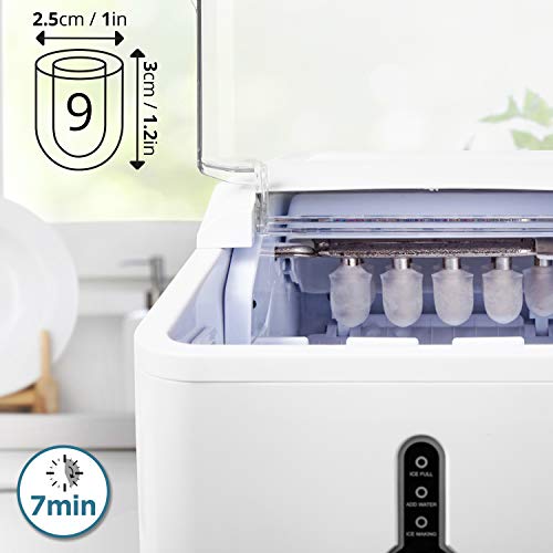 Duronic IM120 Máquina para hacer hielos caseros – Hace 12Kg de hielo en 24h – Depósito de 1.5L y cubitera de 600g – 9 hielos en 7 minutos – Ideal para bebidas frescas