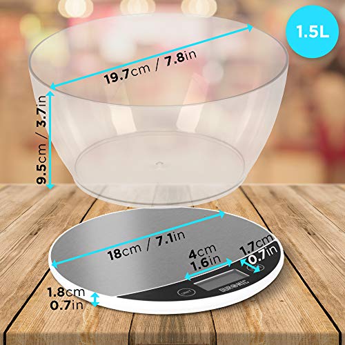 Duronic KS3000 Báscula de cocina digital de 18 cm diametro – Pantalla LDC con lectura de dígitos fácil – Peso máximo 5 kg – Bol de 1.5l – Función tara – Mide en gr, lb, oz y ml - Color negro Duronic KS3000 Báscula de cocina digital de 18 cm diametro – Pantalla LDC con lectura de dígitos fácil – Peso máximo 5 kg – Bol de 1.5l – Función tara – Mide en gr, lb, oz y ml - Color negro