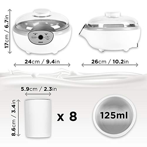 Duronic YM2 Yogurtera con Temporizador 20 W con 8 Tarros para Yogurtera de 125 ml, Panel de Control, Autoapagado, Máquina para Elaboración de Yogur Natural, Yogur Casero y Postres Tapa Transparente Duronic YM2 Yogurtera con Temporizador 20 W con 8 Tarros para Yogurtera de 125 ml, Panel de Control, Autoapagado, Máquina para Elaboración de Yogur Natural, Yogur Casero y Postres Tapa Transparente