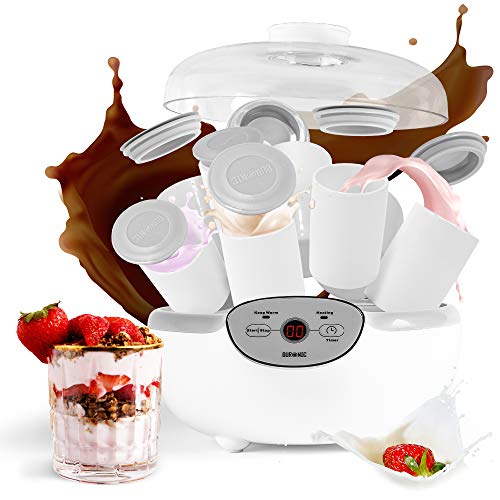 Duronic YM2 Yogurtera con Temporizador 20 W con 8 Tarros para Yogurtera de 125 ml, Panel de Control, Autoapagado, Máquina para Elaboración de Yogur Natural, Yogur Casero y Postres Tapa Transparente