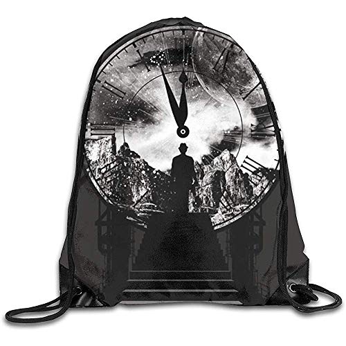 Dusk Fort Mochilas con Cordón Tick Tock Viaje En El Tiempo Saludo De La Luna Oscura Mochila con Cordón Básica Mochila para Gimnasio Bolsa De Viaje Escolar para Hombres Y Mujeres