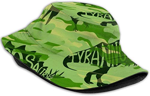 DUTRIX Sombreros de Cubo Transpirables de Parte Superior Plana Unisex Barbero Peluquería Tijeras Razor Bucket Hat Summer Fisherman's Hat-Camo T-Rex Dinosaur Print-One Size