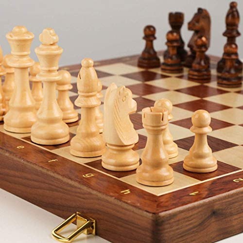 DUWIN Juego de ajedrez de Madera,Piezas de ajedrez Hechas a Mano,Tablero de ajedrez Plegable con Tablero de Juego de ajedrez de Viaje de Almacenamiento Interior Plegable portátil,39 * 39CM
