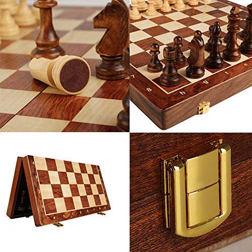 DUWIN Juego de ajedrez de Madera,Piezas de ajedrez Hechas a Mano,Tablero de ajedrez Plegable con Tablero de Juego de ajedrez de Viaje de Almacenamiento Interior Plegable portátil,39 * 39CM