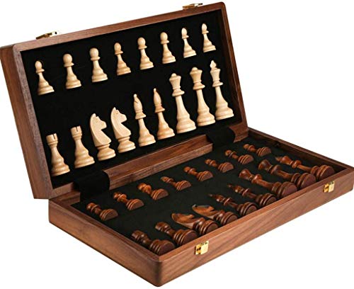 DUWIN Juego de ajedrez de Madera,Piezas de ajedrez Hechas a Mano,Tablero de ajedrez Plegable con Tablero de Juego de ajedrez de Viaje de Almacenamiento Interior Plegable portátil,39 * 39CM