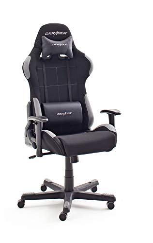 DX Racer 5 Robas Lund - Silla de Escritorio/Oficina/Gaming, con Ruedas, Altura Ajustable, Tapizada, Reposabrazos, Madera, color Negro/Gris, 74 x 52 x 123-132 cm