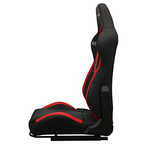 DX Racer Asiento Deportivo Coche, Semibaquet Ajustable, Cuero PU con PVC, con Ríeles Incluidos, Conductor y Pasajero, Universal para Videojuego/Coche/Simulador de Conducción, Negro con Parche Rojo