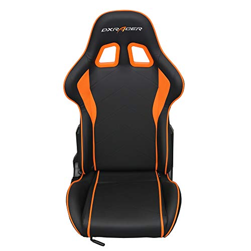 DX Racer Asiento Deportivo Coche, Semibaquet Ajustable, Cuero PU, con Ríeles Incluidos, Conductor y Pasajero, Universal para Videojuego/Coche/Simulador de Conducción, Negro con Parche Naranja