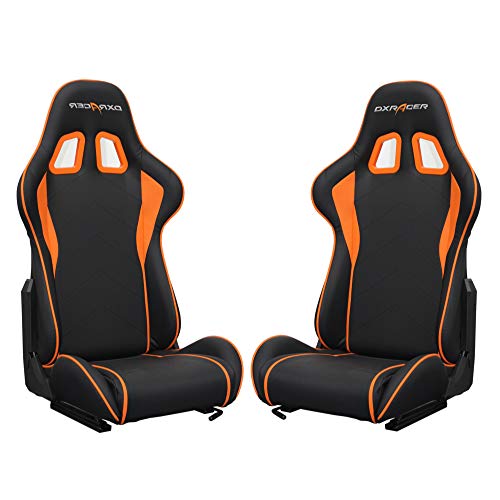 DX Racer Asiento Deportivo Coche, Semibaquet Ajustable, Cuero PU, con Ríeles Incluidos, Conductor y Pasajero, Universal para Videojuego/Coche/Simulador de Conducción, Negro con Parche Naranja