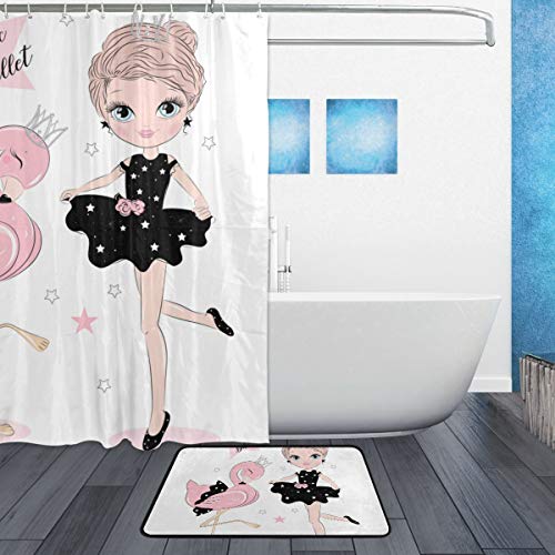 DYCBNESS Cortina de Ducha Suelo Alfombra combinación para baño,Lindo Bebé Hermosa Balerina Chica Bailarina,Nuevo patrón Personalizado Personalizado Super Largo 180 * 180cm