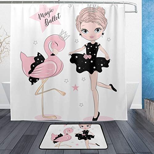 DYCBNESS Cortina de Ducha Suelo Alfombra combinación para baño,Lindo Bebé Hermosa Balerina Chica Bailarina,Nuevo patrón Personalizado Personalizado Super Largo 180 * 180cm