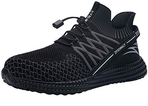 DYKHMILY Zapatillas de Seguridad Hombre Impermeable Zapatos de Seguridad con Punta de Acero Ligeras Transpirable Botas de Seguridad (Negro Relámpago,43.5 EU)