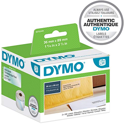 Dymo LabelWriter, etiquetas de dirección autoadhesivas, 36 x 89 mm (rollo de 260), impresión negra sobre fondo transparente, S0722410