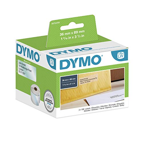 Dymo LabelWriter, etiquetas de dirección autoadhesivas, 36 x 89 mm (rollo de 260), impresión negra sobre fondo transparente, S0722410