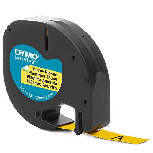 Dymo LetraTag Etiquetas de plástico, rollo de 12 mm x 4 m, Azul sobre Amarillo