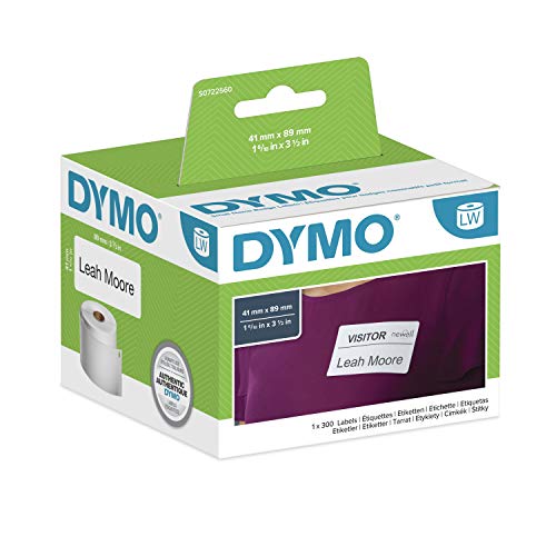 DYMO LW - Etiquetas auténticas de Tarjeta de identificación pequeñas, 41 mm נ89 mm, Rollo de 300 Etiquetas con Reverso fácil de retirar, Autoadhesivas, para rotuladoras LabelWriter