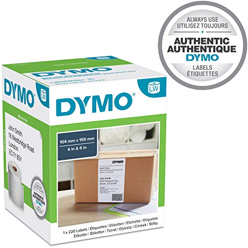 DYMO LW - Etiquetas auténticas extragrandes de envío para la rotuladora LabelWriter 4XL, 104 mm x 159 mm, rollo de 220, impresión negra sobre fondo blanco