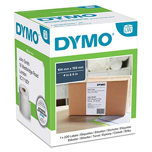 DYMO LW - Etiquetas auténticas extragrandes de envío para la rotuladora LabelWriter 4XL, 104 mm x 159 mm, rollo de 220, impresión negra sobre fondo blanco DYMO LW - Etiquetas auténticas extragrandes de envío para la rotuladora LabelWriter 4XL, 104 mm x 159 mm, rollo de 220, impresión negra sobre fondo blanco