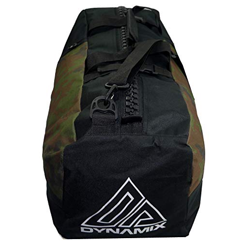 Dynamix Athletics Bolsa de deporte 2 en 1 XL Division negro/camuflaje, gran bolsa de entrenamiento para gimnasio y deportes de lucha, funda híbrida, también se puede utilizar como mochila