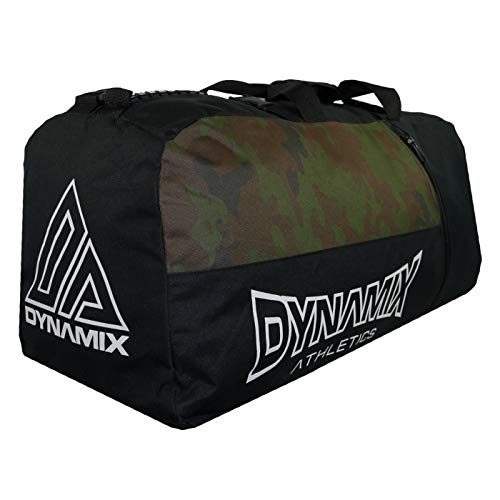 Dynamix Athletics Bolsa de deporte 2 en 1 XL Division negro/camuflaje, gran bolsa de entrenamiento para gimnasio y deportes de lucha, funda híbrida, también se puede utilizar como mochila