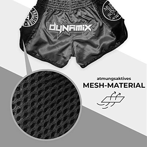 Dynamix Athletics Shorts de Muay Thai Warpath Gris - Pantalones Cortos tailandeses Premium para Boxeo tailandés Pantalones thaibox Tradicionales para Hombres con Material Air-Tech (S)