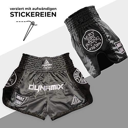 Dynamix Athletics Shorts de Muay Thai Warpath Gris - Pantalones Cortos tailandeses Premium para Boxeo tailandés Pantalones thaibox Tradicionales para Hombres con Material Air-Tech (S)