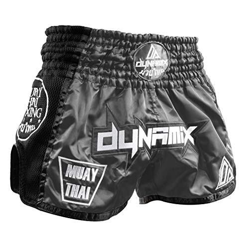 Dynamix Athletics Shorts de Muay Thai Warpath Gris - Pantalones Cortos tailandeses Premium para Boxeo tailandés Pantalones thaibox Tradicionales para Hombres con Material Air-Tech (S)